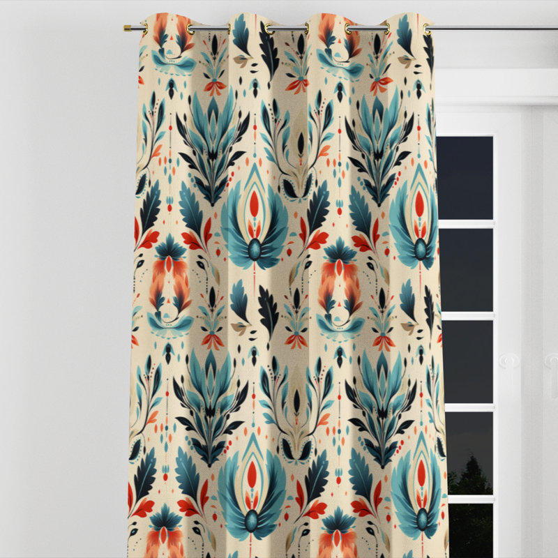 Bleu sarcelle et beige Ikat Mosaic Fusion - rideau à œillets Ikat - obscurcissement de la pièce en velours - 1 panneau