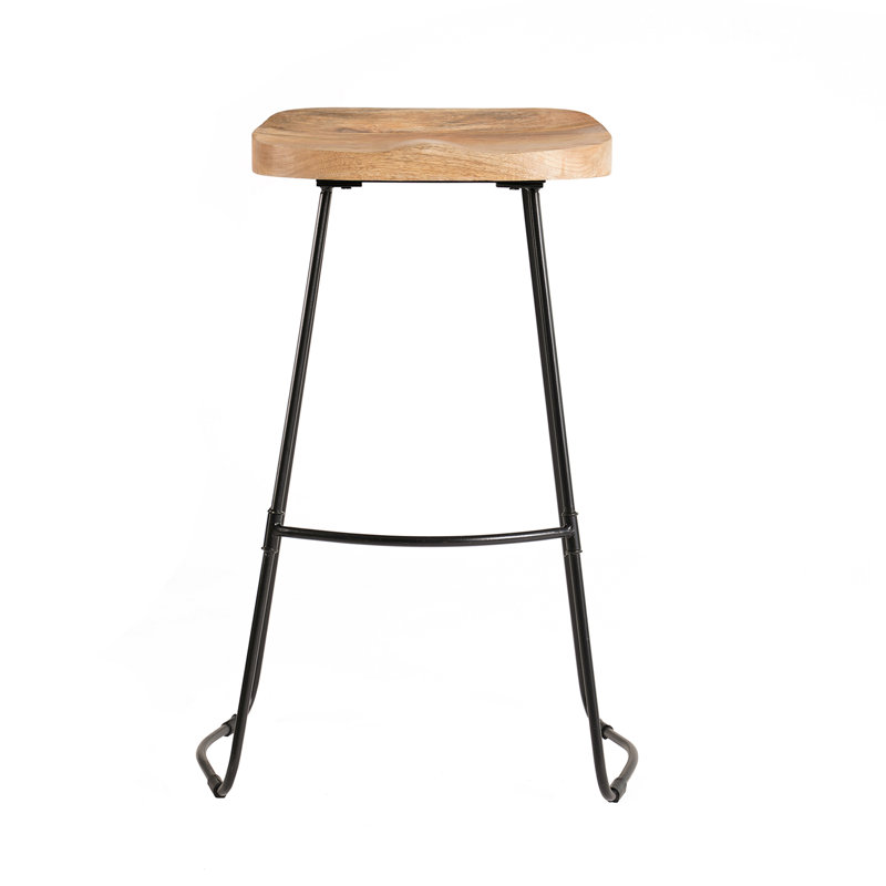 Geonna Saddle Style Solid Wood Bar & Counter Stool with Footrest, Natural, Bar Stool (30" Seat Height)
