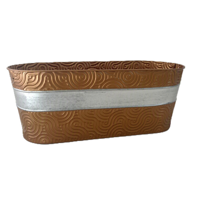 Patterned Copper With Silver Band Oval Bucket