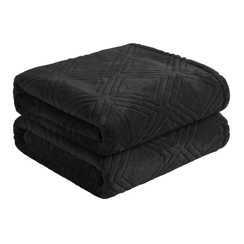 Couverture molletonnée en polyester moelleux Alaska, Noir, Jeté XL