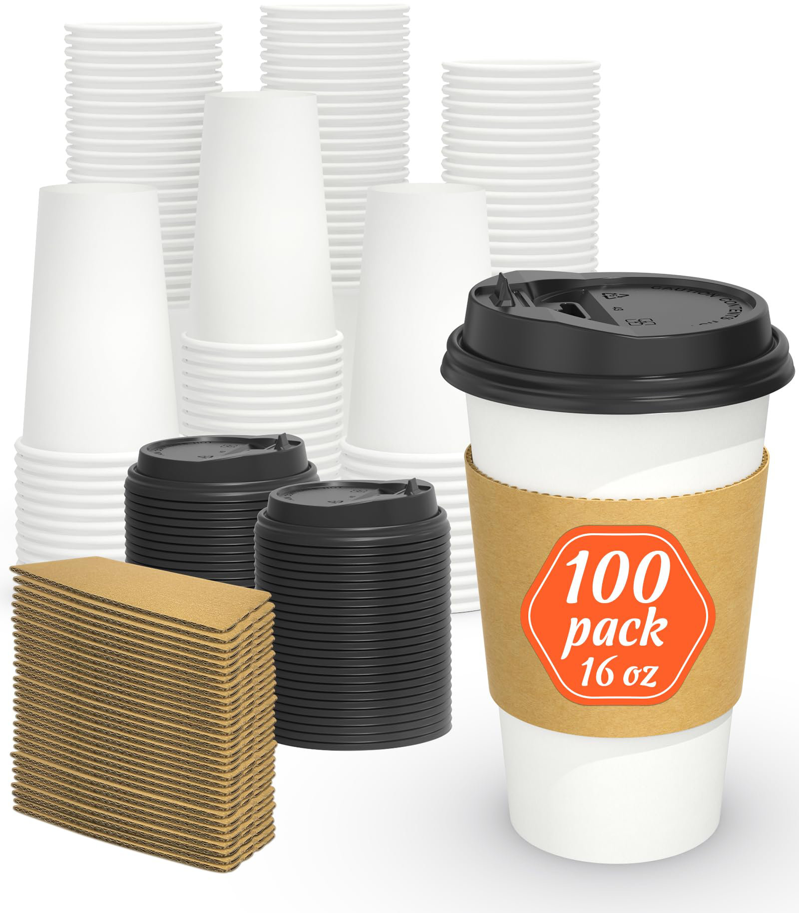 ACTIVE DOOR & WINDOW 100 Pack 16 Oz Disposable Coffee Cups With Lids ...