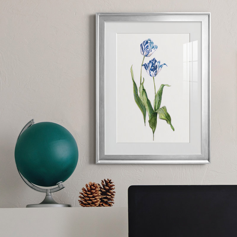 Peinture botanique bleue vive II, Argent, H 22,5 po x l 30,5 po x P 1,5 po