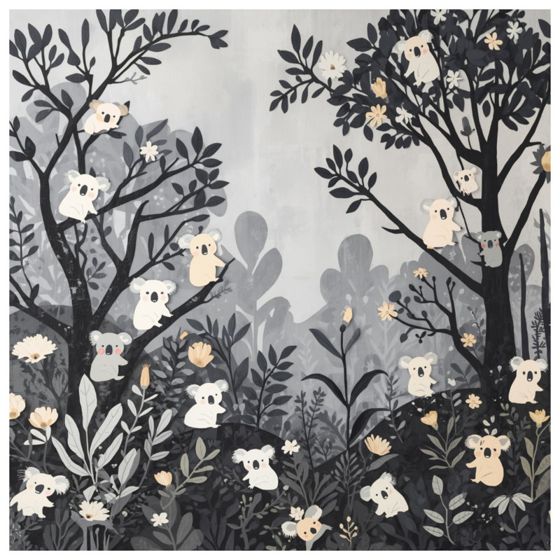 Koalas dans des couvertures de forêt, L 50 po x H 60 po