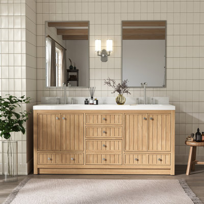72" Freestanding Double Bathroom Vanity With Overflow & Quartz Top Fully Assembled Vanity With Cabinets And Drawers