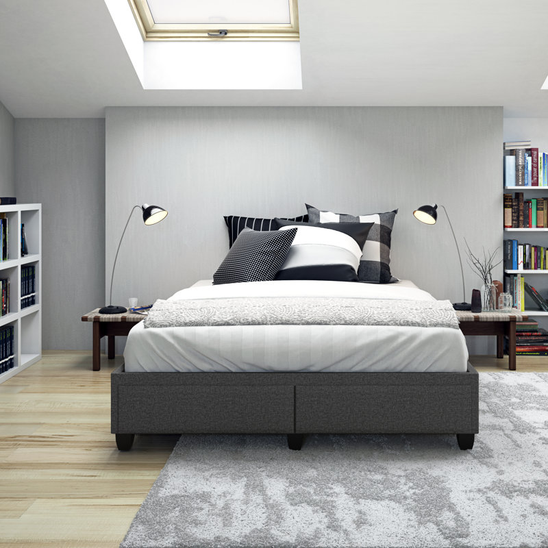 Boyd Modena Upholstered Linen Platform Storage Bed, Charcoal, Queen