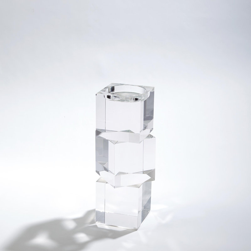 Polished Crystal Cube Pillar Candleholder, 12 inches