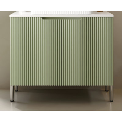 30" TURIO Freestanding Carrara White Artificial Stone Countertop And Green Cabinet With Two Doors, NO Basin, NO Faucet And Sink Cover