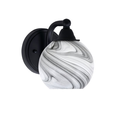 Paramount Wall Sconce Shown In Matte Black Finish With 5.75" Onyx Swirl Glass