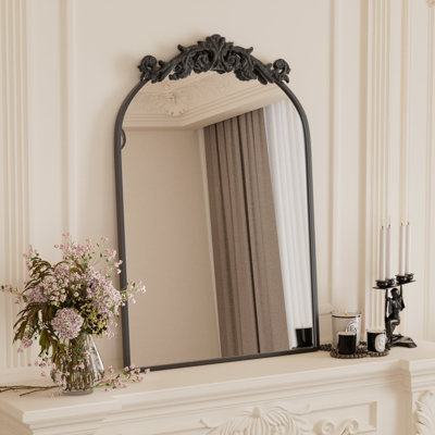 Enville 24×36 inch Arched Vintage Antique Black Bathroom mirror Traditional Ornate Baroque Decorative Wall Mirror for Bathroom, Living Room, Fireplace, Entryway,Over Sink 