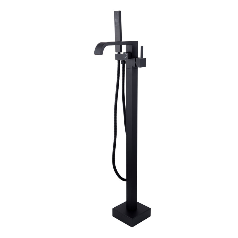 Robinet de baignoire autoportant monocommande à fixation au sol, Noir mat
