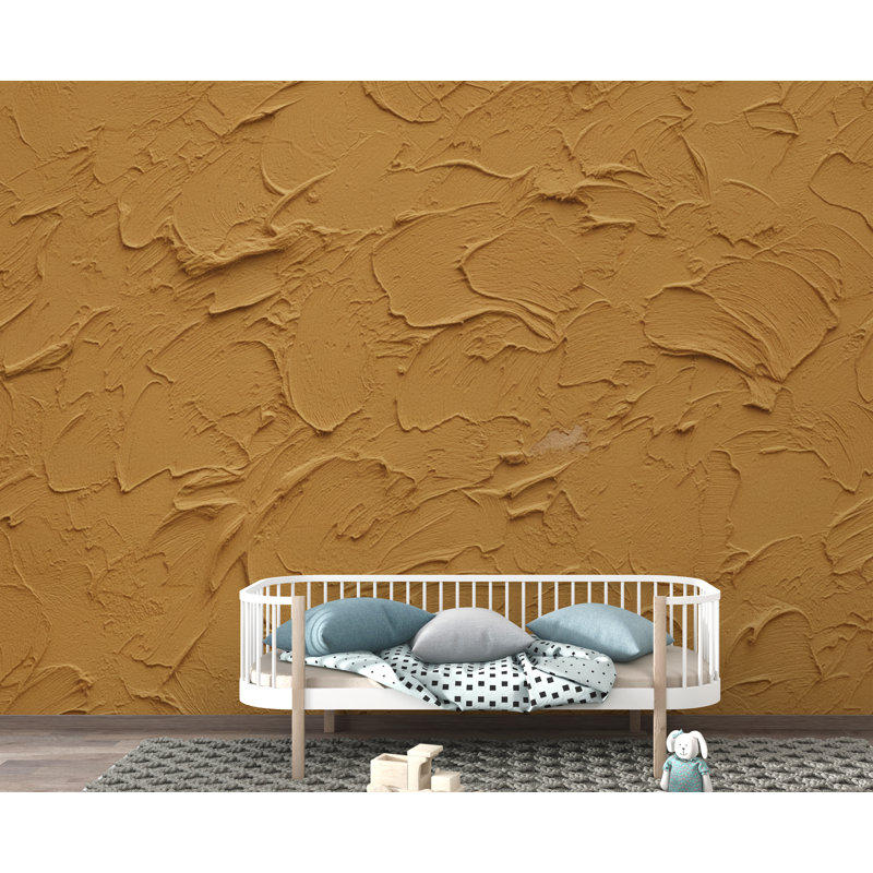 Papier peint texturé en plâtre ocre | Peler et coller abstrait chaud | Effet mural en argile rustique | Murale moderne texturée 424DRE