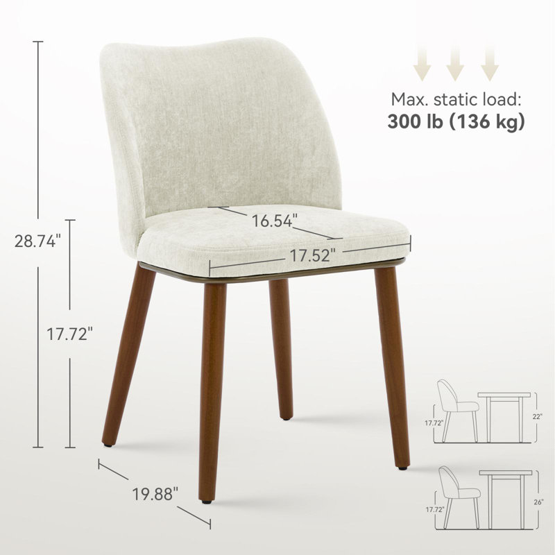 Mid-Century Upholstered Dining Chairs with Solid Wood Legs, Curved Back, Beige