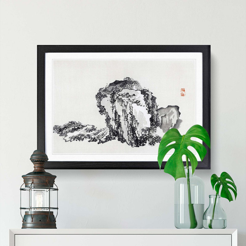 Mountain by Kono Bairei - Picture Frame Painting Print, Black Framed, 27cm H x 36cm W x 2cm D