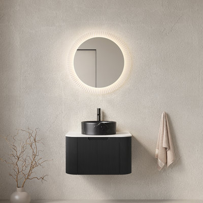 Meuble-lavabo mural moderne de 24 po avec lavabo en céramique et tiroirs à extension complète, élégant et durable