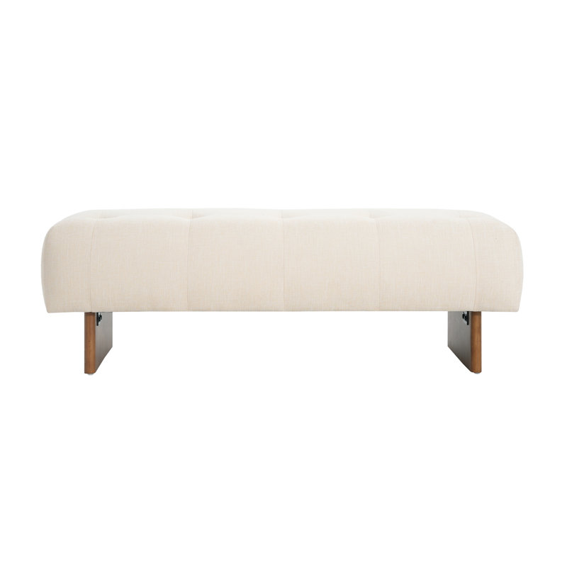 Tufted Linen Fabric Rectangular Ottoman Bench With Solid Wood Legs, Beige | Gift Idea