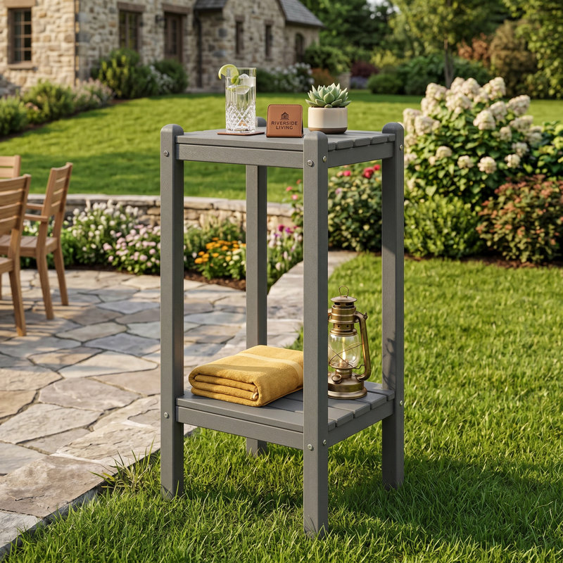 Dual-Tier Side Table – Weatherproof HDPE, Grey Slate Finish, Zero Maintenance