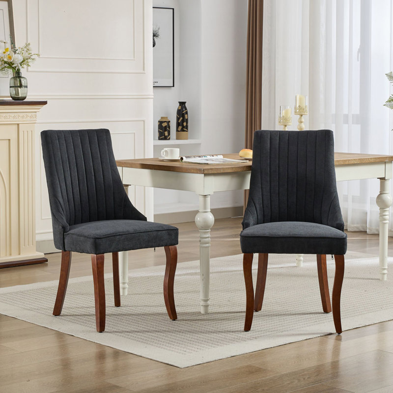 Chaise d'appoint de cuisine rembourrée en tissu pour la salle à manger, Lin noir