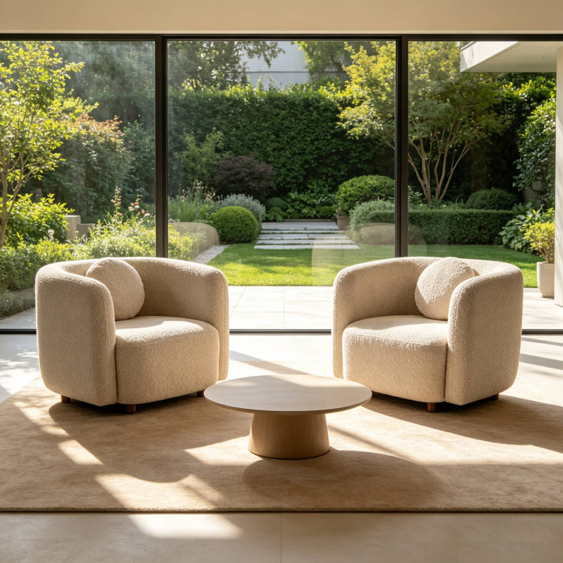 Ensemble de 2 fauteuils individuels en tissu bouclé, canapé minimaliste Japandi carré nuage, fauteuils d'appoint ergonomiques pour salon