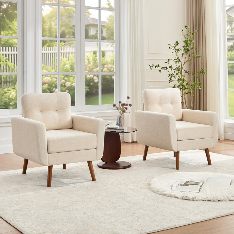 Chaise d'appoint rembourrée en lin 28 pièces Mid-Century 28,7 po, Beige