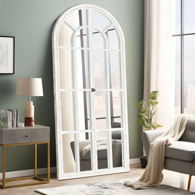 71"×31" Arch Wood Full Length Wall Mirror with Window Pane Frame