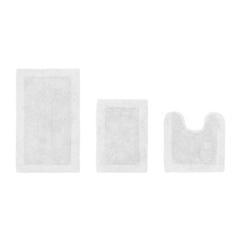 Edge 100% Cotton Tufted Premium 3 Piece Bathroom Rug Set Machine Washable Extra Soft & Absorbent Reversible Bath Rug, White