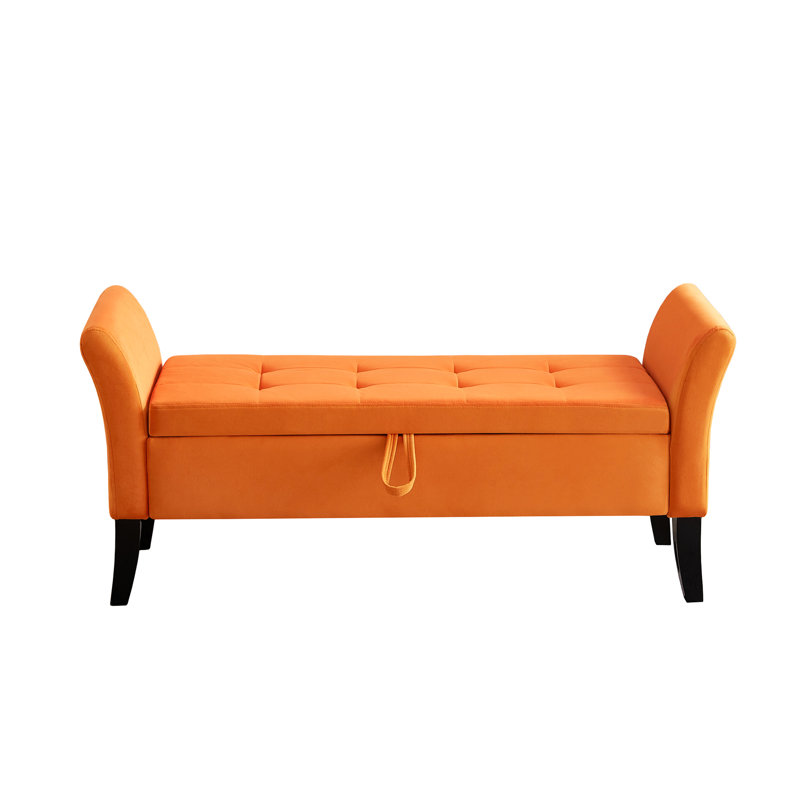 Siège de rangement pour chaussures orange en velours de 51,5 po de long et pratique