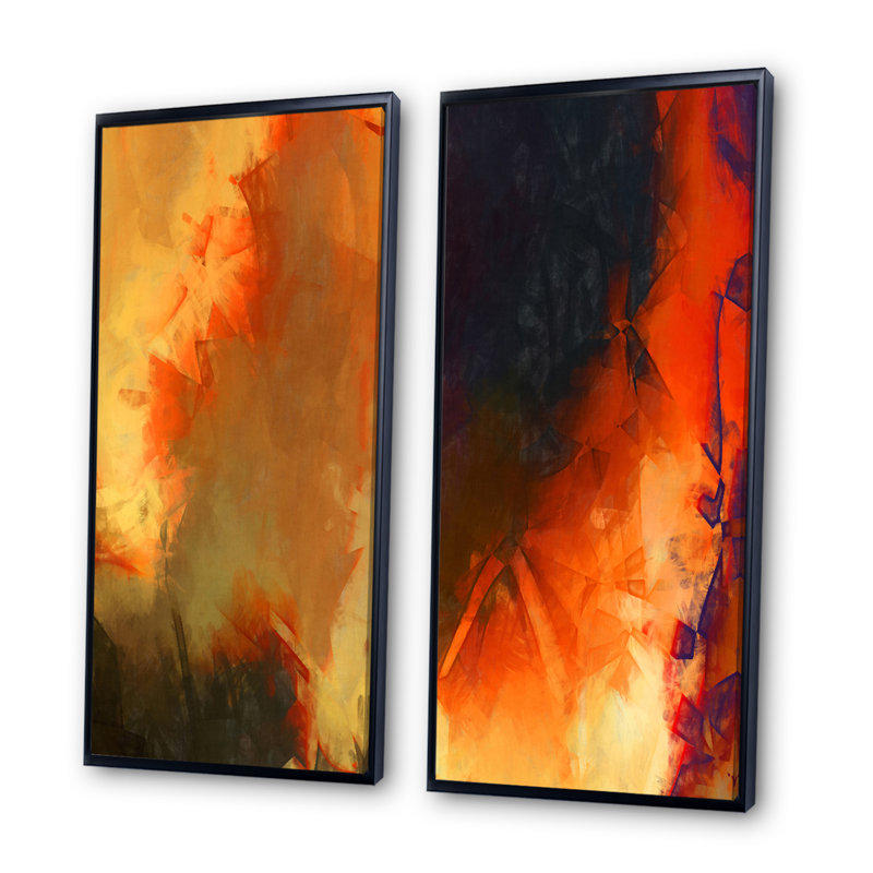 «Abstract Orange Wave», ensemble de 2 impressions sur toile, H 40 po x l 40 po x P 1 po, Cadre flottant noir