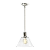 12" E26 Clear Cone Glass Pendant Light And Satin Brushed Black With Brass Metal Finish
