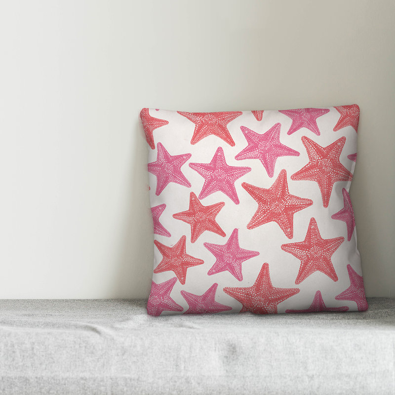  Coussin décoratif intérieur / extérieur Starfish, 20 po x 20 po, Crème / rouge / rose, Pas de bourre