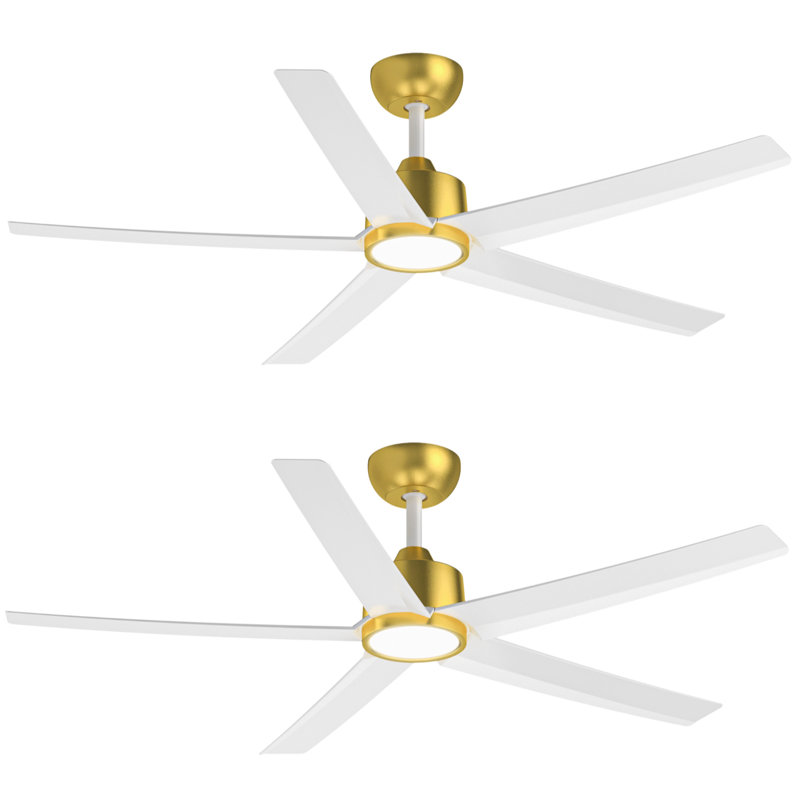 2pcs 52" Ceiling Fan With Led Lights, Gold, White