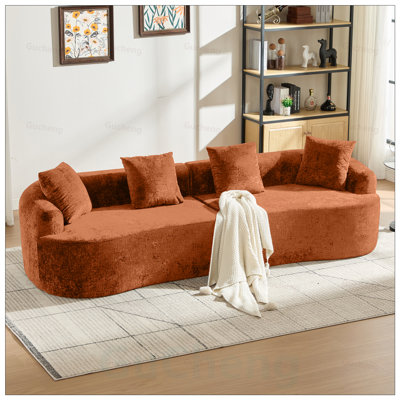 Causeuse courbée avec 3 coussins, canapé en chenille à assise profonde pour petits espaces, aucun assemblage requis