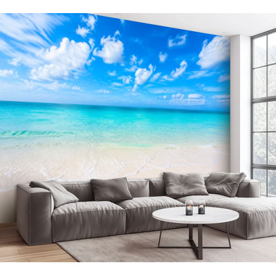 Wall Mural Peel and Stick Wallpaper Summer beach sea clear sky coastal ocean Self-Adhesive Removable Contact Paper Wall Decor for Living Room Bedroom 100"H x 144"W