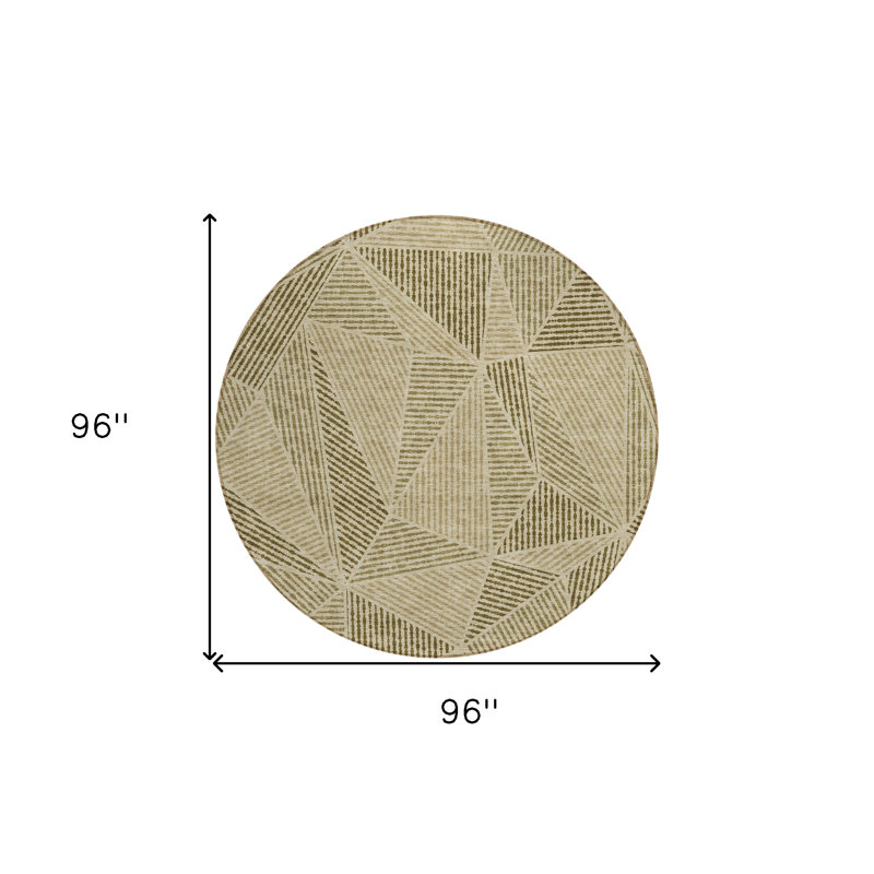 Tapis extérieur rond lavable géométrique brun et beige 8 pi