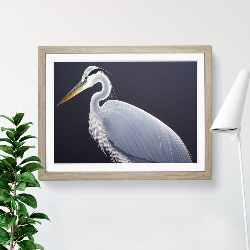 XH1022-4408X Gorgeous Heron Bird - Single Picture Frame Print, 34cm H x 46cm W, Oak