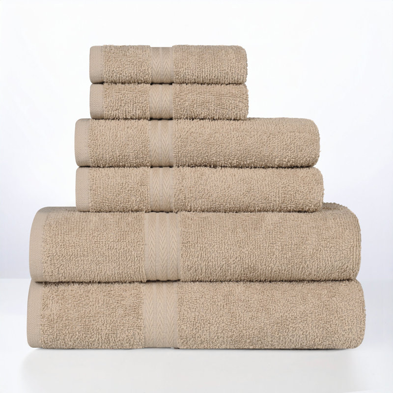 100% Cotton Lightweight Quick-Drying Absorbent 6-Piece Towel Set, Beige