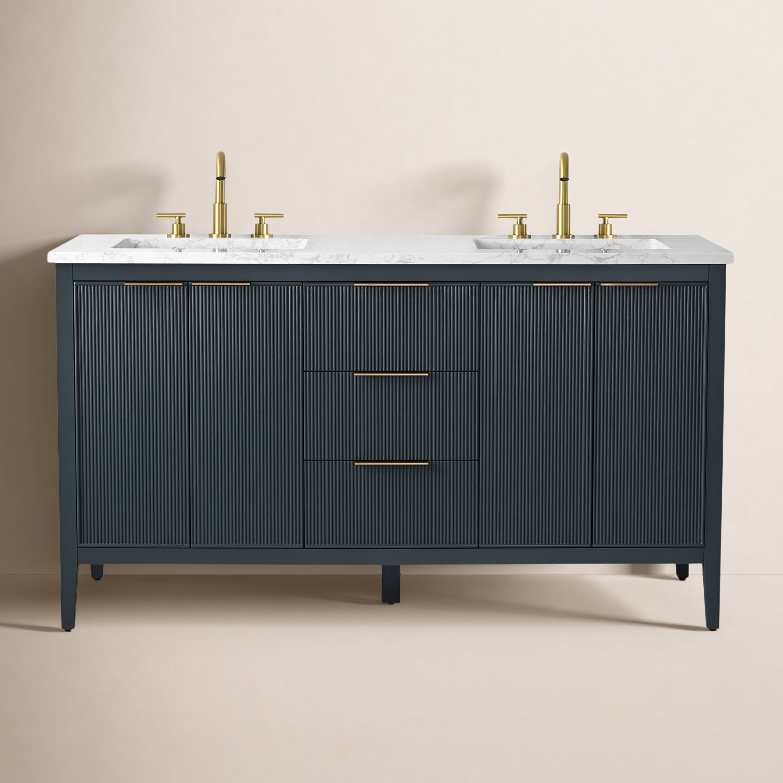 Bilroy 60" Pine Double Bathroom Vanity, Vintage Blue/Brushed Bronze