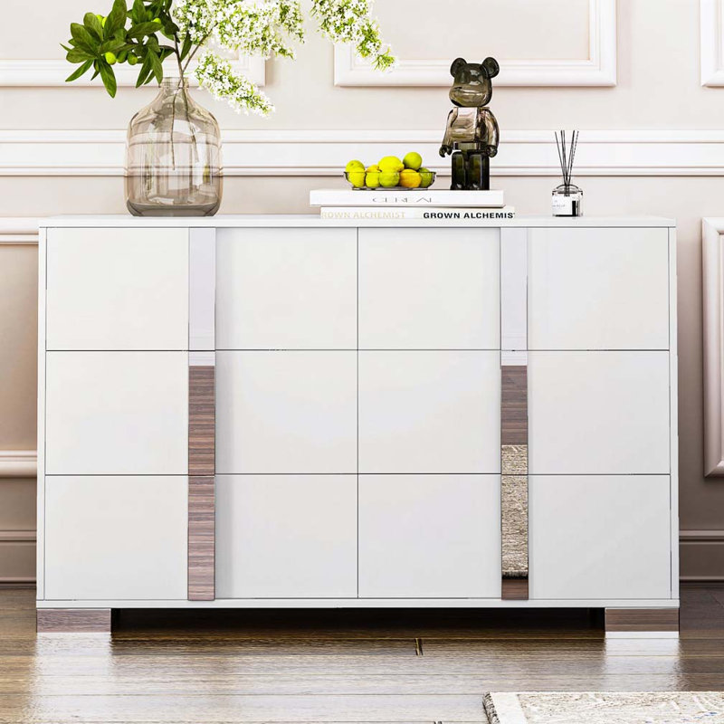 Commode 6 tiroirs avec commode, Blanc