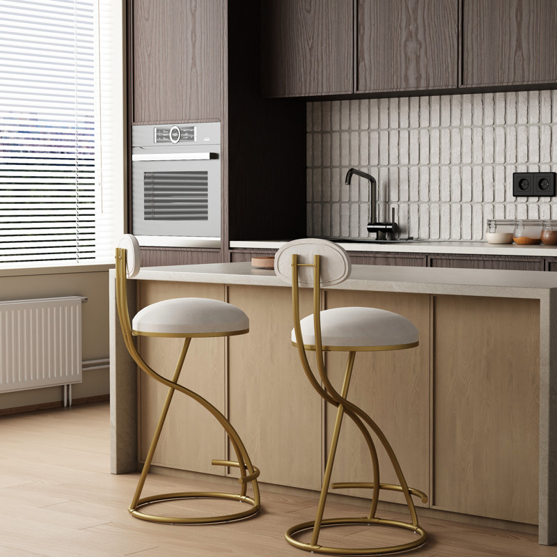 2 tabourets pour îlot de cuisine, velours blanc crème, structure en métal doré, poids maximal de 220 lb, charge de comptoir de construction, égratignure pour la maison