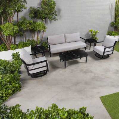 Modern Patio Sofas, 6 Piece Aluminum Set With Marble Tables For Home