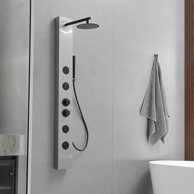 3-way Diverter Shower Tower Panel System with Adjustable Shower Head, Nickel Black