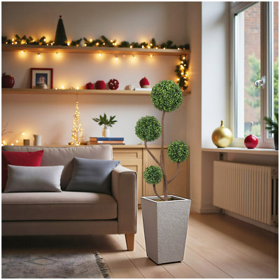 4pi de haut topiaire artificiel en buis artificiel vert en pot pour décoration de jardin intérieur / extérieur, 1pc / ensemble
