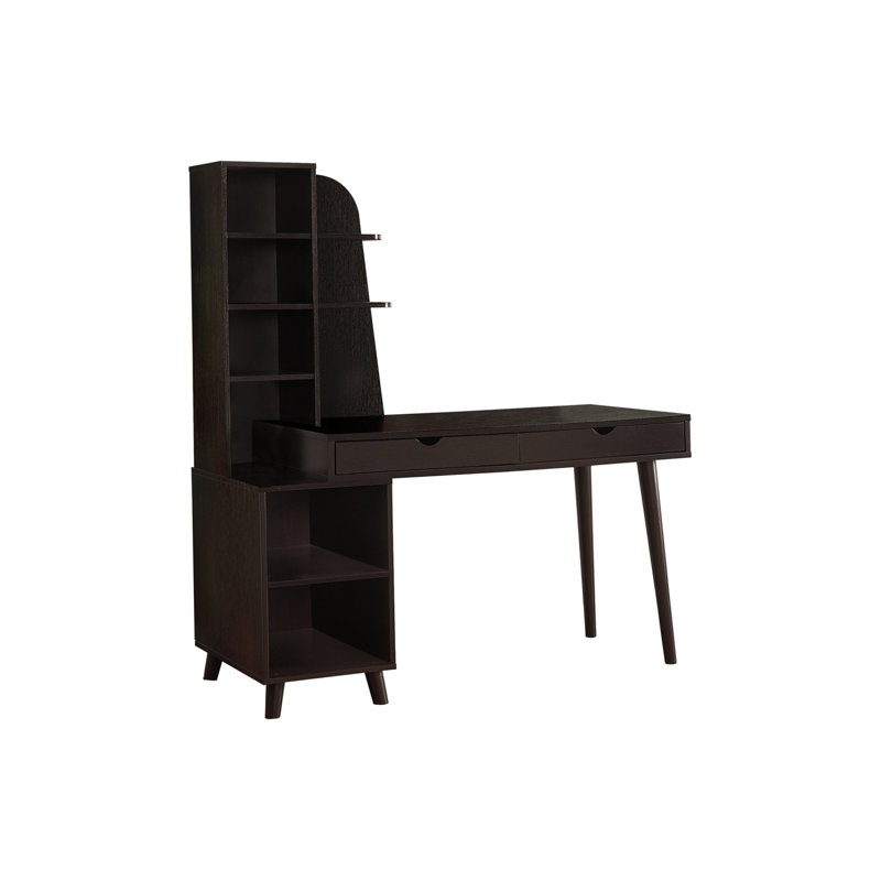 Bureau d'ordinateur, bureau personnel, ordinateur portable, tiroirs de rangement, L 55 po, bureau, stratifié brun, pieds en bois massif, transitionnel
