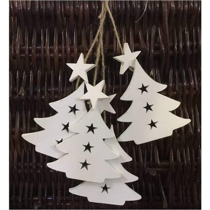 Ensemble de 4 arbres de Noël suspendus en bois blanc