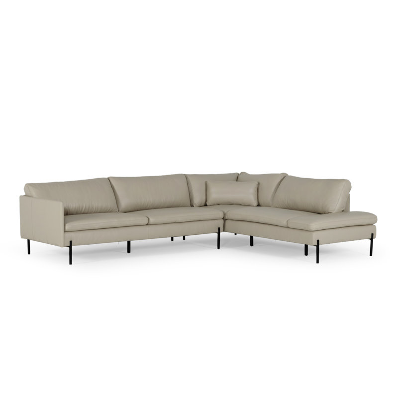 Ambere Leather Upholstered L-Shaped Sectional, Right Hand Facing, Gray Genuine Leather
