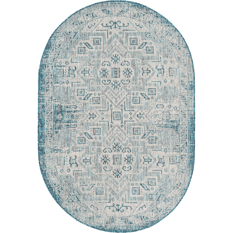 Tapis d'extérieur couleur bleu, Ovale 5 pi 3 po x 7 pi 10 po