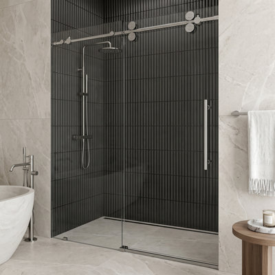 Elan 64-68" W x 74" H Sliding Frameless Shower Door with 3/8" Clear Glass