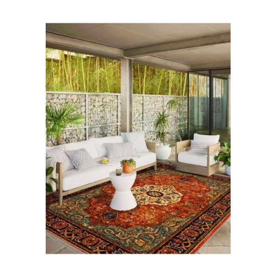 Machine Washable Orange Theme Traditional Motif Pattern Vintage Decorative Woven Base Rug