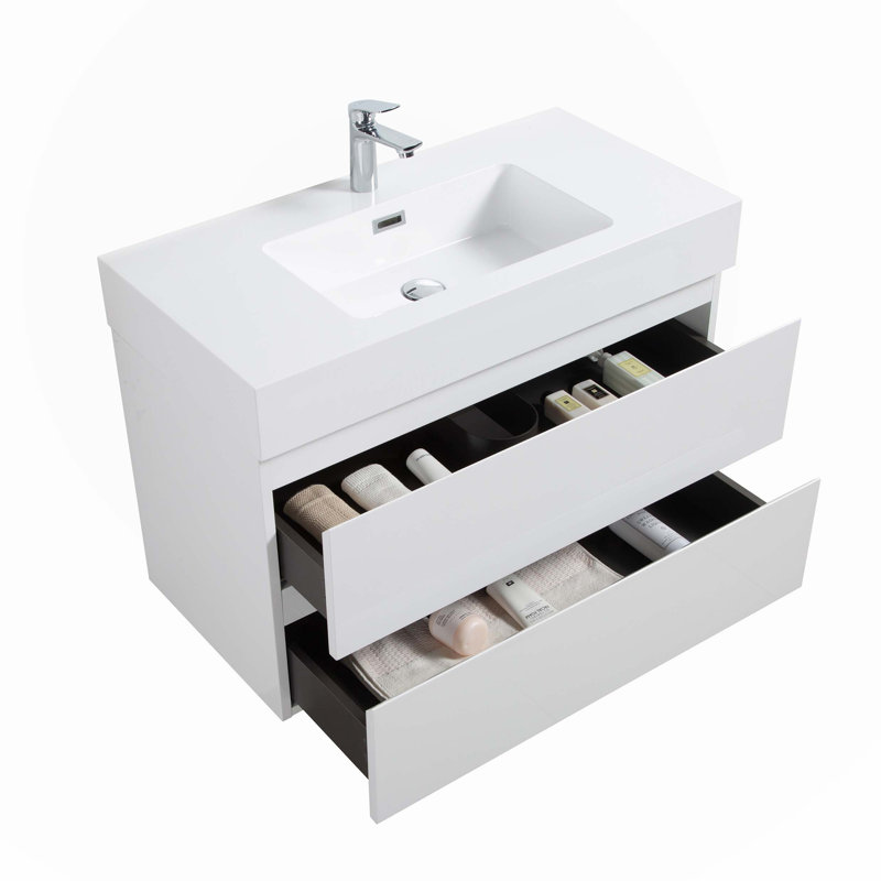 Laderious Single Bathroom Vanity with Engineered Stone Top, White