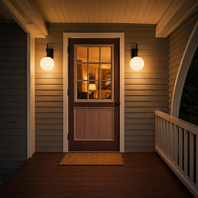 Modern 18.1"H Outdoor Wall Light with Dusk To Dawn, Globe Glass Porch Light, E26 Base