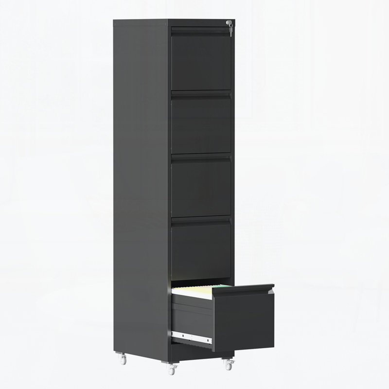 5 Drawer Metal Vertical File Cabinet with Lock on Wheels for Home Office,Heavy Duty Metal Storage Cabinet for A4/Letter/Legal Size Files